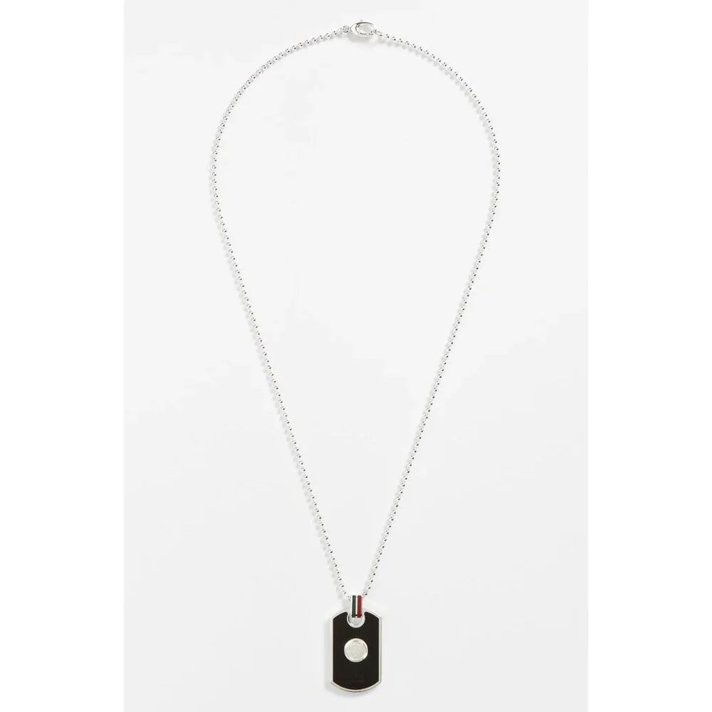 GUCCI NECKLACE SILVER .925 ENAMEL DOG TAG PENDANT WEB & HYSTERIA DETAIL - Picture 3 of 7